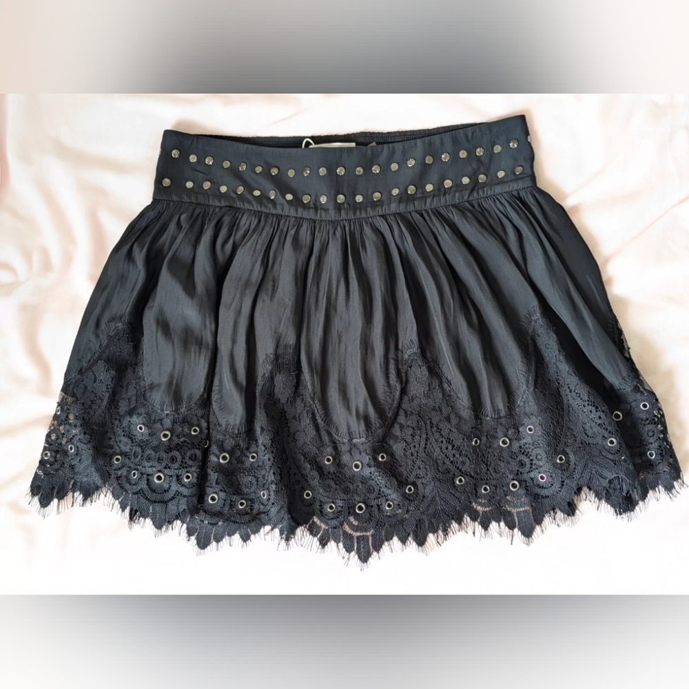 NWT $325 Ramy Brook Black Lace Rue Mini Skirt Size L
